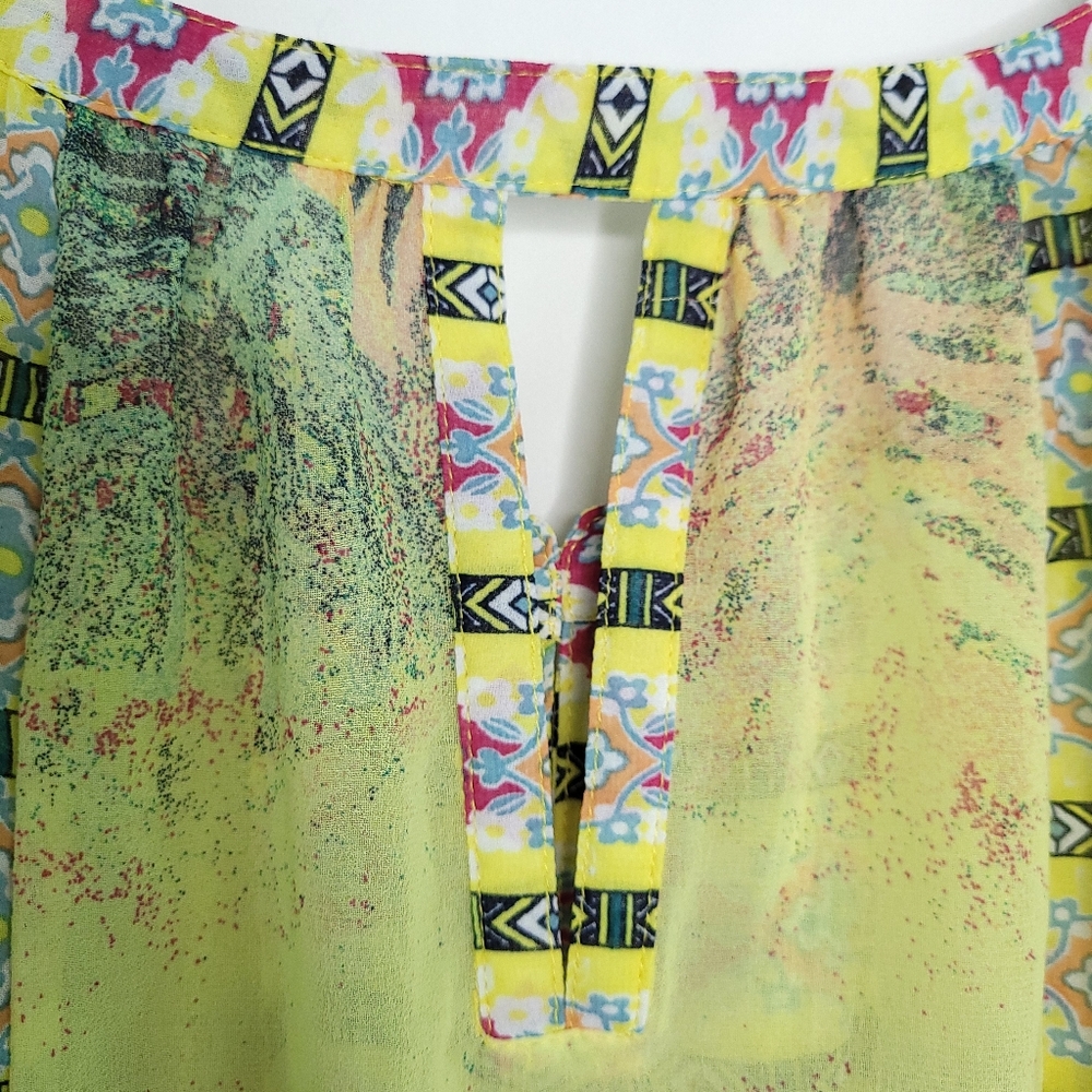 FIG & FLOWER Women's Boho Print Semi Sheer Blouse PETITE LARGE - Picture 11 of 14